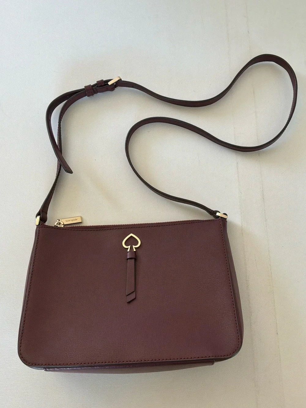 Kate Spade Adel Medium Top Zip Crossbody Bag Cherrywood Burgundy Leather
